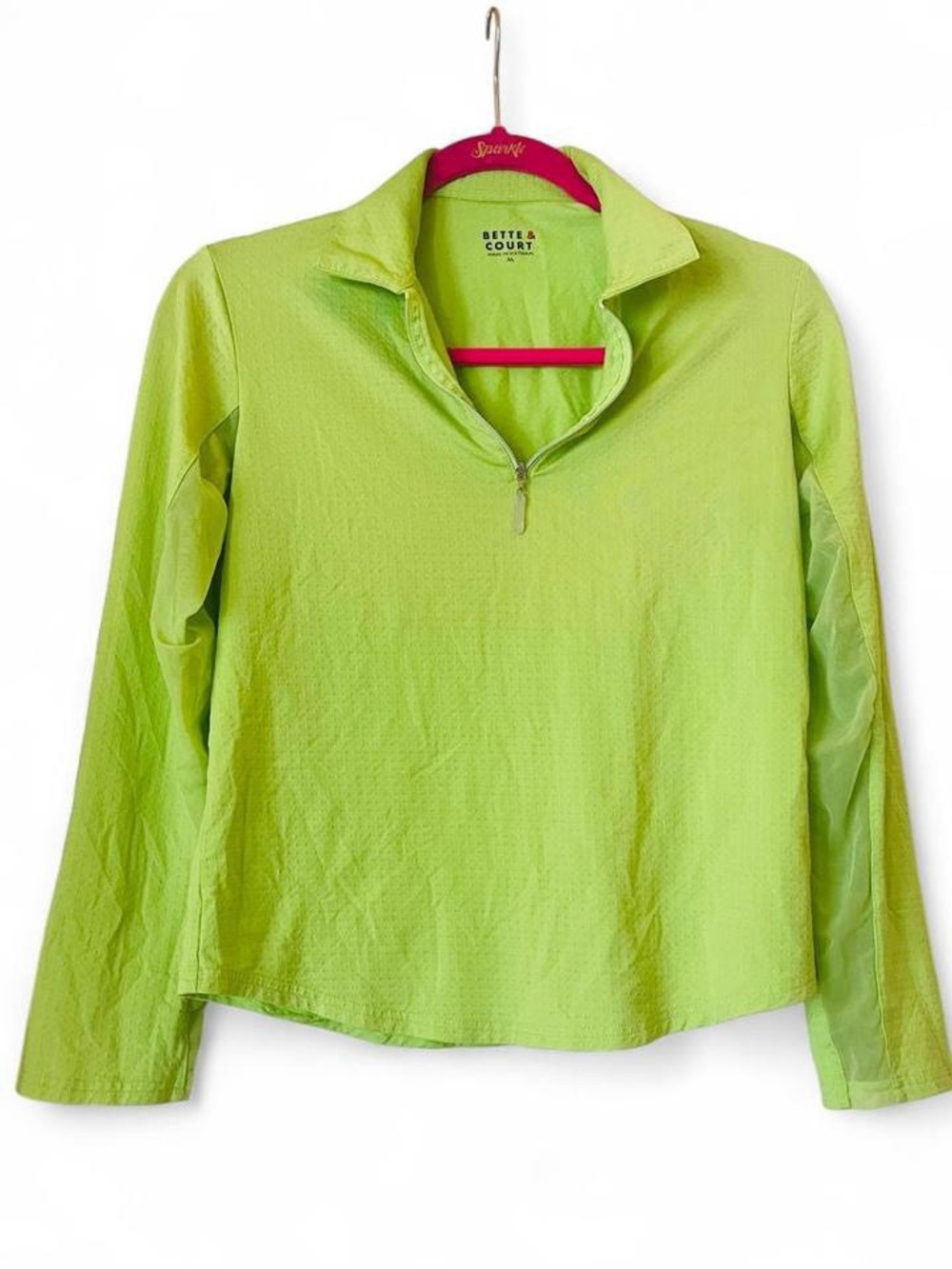 Bette & Court Cool Elements Neon Lime Green Sport Shirt M Quarter Zip Mesh UV